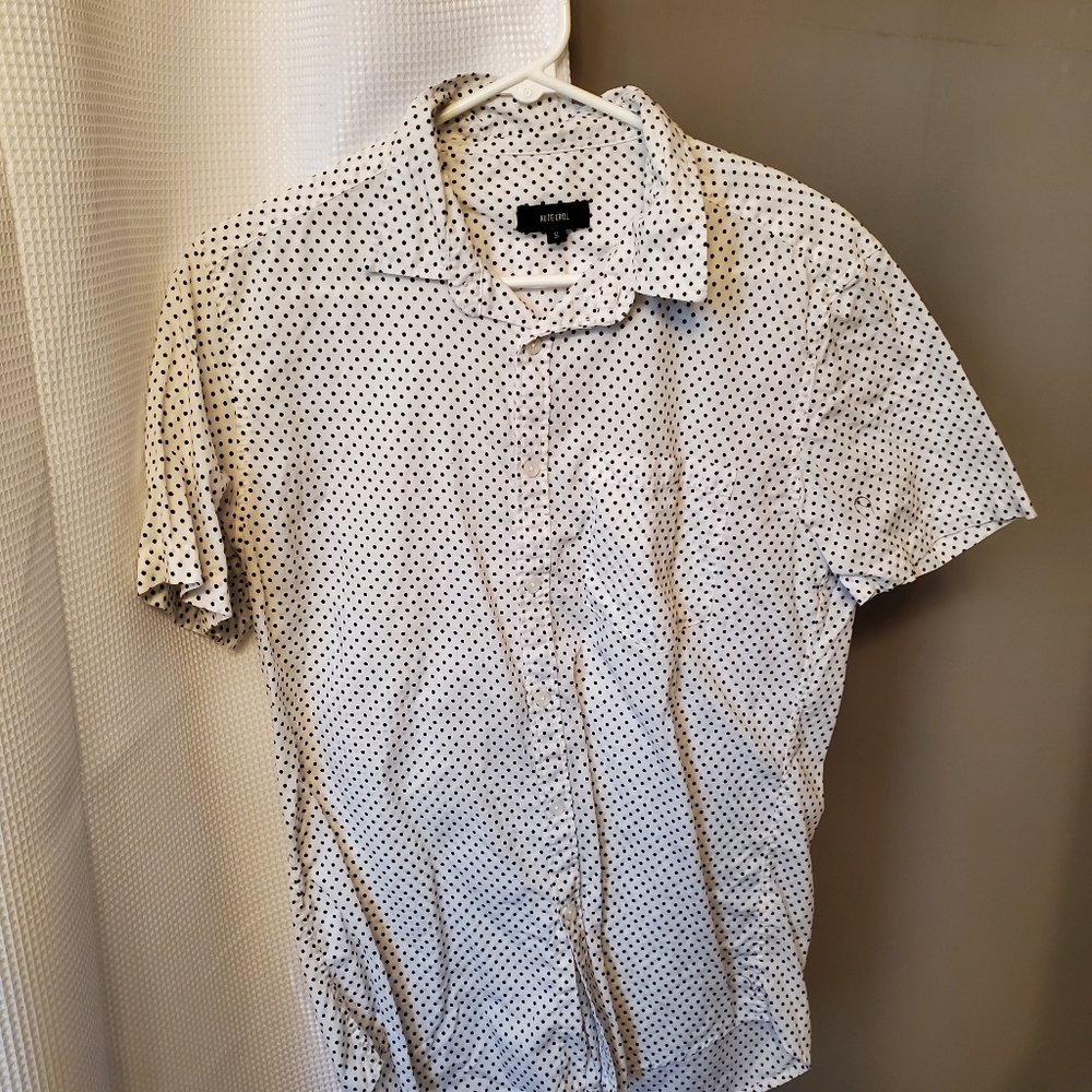 Mens White and Black Polka Dot Button Down